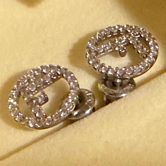 Fendi Jewelry - Preloved FENDI Pierced Petite Silver Earrings w/Crystals